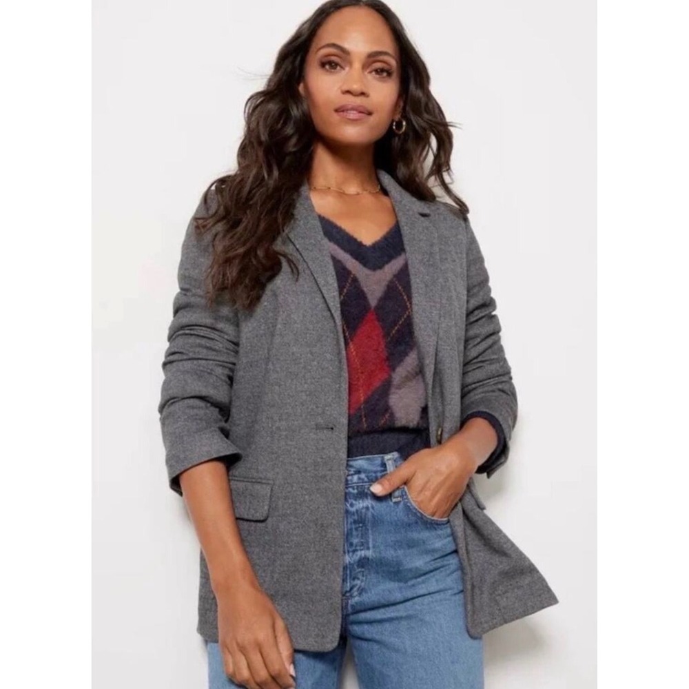 Faherty Flannel Blazer Charcoal Grey Organic Cotton Blend Knit Jacket WomensSz M
